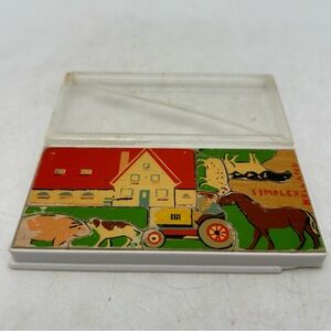 Rare Vtg Simplex Holland Miniature\Wood Puzzle Farm 2”x4-1/4” Complete Animals